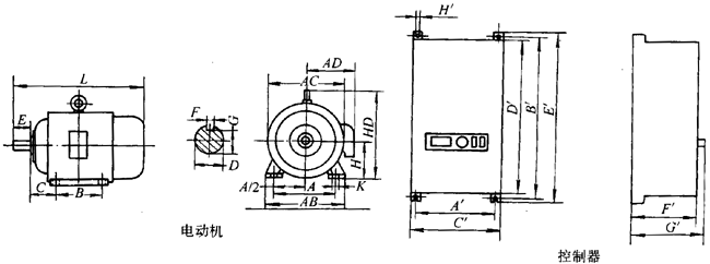 KC系列開關(guān)磁阻電動機(jī)及其調(diào)速系統(tǒng)外形、尺寸(H90~132mm)